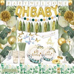 217 PCS Baby Shower Decorations Sage Green Neutral Party Supplies Banner Balloon